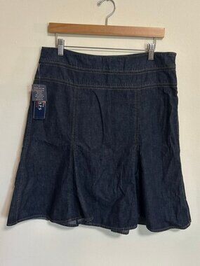 NWT Chaps Denim 100% Cotton Jean Skirt Flared Knee Length Zip Closure Sz 10